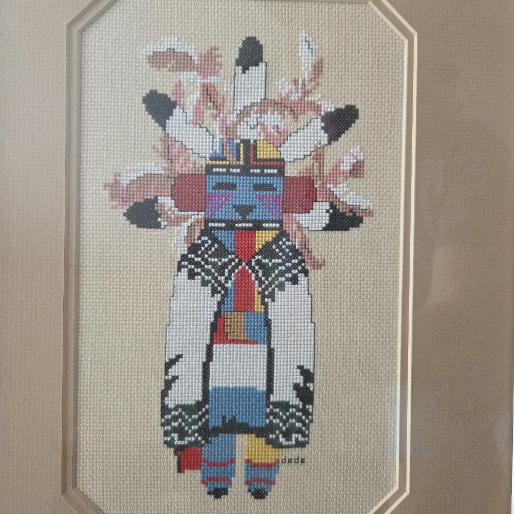 Framed Needlepoint Akush Shalako Warrior Kachina Doll - Picture 3 of 9